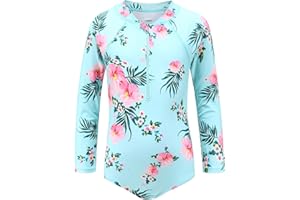 AISYEE Girls Long Sleeve Swimsuit Kids One Piece Beach Rash Vest Girls Swimming Costume Age 5-16 Years