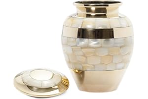 Royal Rapture Urna de latón de madreperla para adultos/niños para cenizas, cremación, memorial, amor funerario, 3, 5 y 8 pulgadas de altura (8 pulgadas grande, madre dorada)