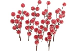 Yetaha 10Pcs Christmas Artificial Holly Berries (Red Frosted Fruits on the Branch) for Christmas Wreath Decoration Supplies Christmas Tree Decoration，Valentines, Wedding, Holiday Home Decor, 10.5CM