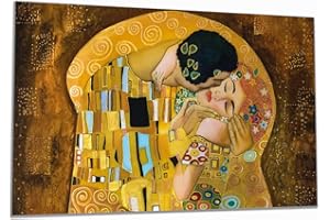 Wallario Herdabdeckplatte/Spritzschutz aus Glas, 1-teilig, 80x52cm, für Ceran- und Induktionsherde, Der Kuss von Klimt