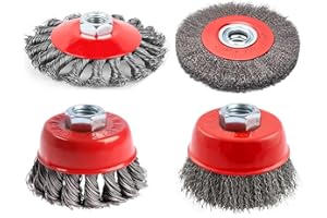 HOTCKB 4 Piezas Cepillo Metálico para Amoladora M14 Cepillo Alambre Taladro de 75 mm y 100 mm Disco de Alambre para Lijar, Eliminar óxido, Pintura