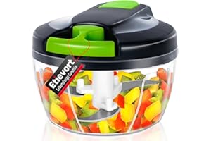 ETIEVORT Picadora Manual 550ML, Picadora Manual con Cuerda con 3 Cuchillas de Acero Inoxidable, Picadora de Verduras Manual, Cortador Cebolla Picador para Verduras, Frutas y Nueces (Gris)