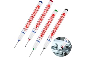 FIHODONE 4 Pièces Crayon Chantier, Marqueur Chantier de Forage de 20mm, Stylo Indelebile Pointe Fine, Marqueurs Trou Profond, Accessoires de Chantier pour Métal Bois Carton (Noir, Bleu, Rouge, Vert)