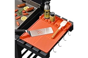 DONJIM 16" Silicone Griddle Tools Mat, 3-in-1 Grill BBQ Caddy Mat, Grill Side Shelf Mat for Barbecue Tools, Silicone Spatula Holder Mat to Protect Grill Side Shelf, Orange