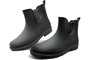 QeeFop Men's Rain Boots, Short Ankle Wellies Wellington Booties Durable Rubber Work Booties Waterproof Anti-slip for Gardening Fishing Farming Walk Mud Dog