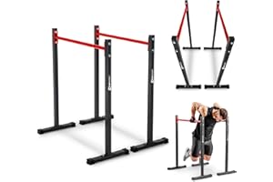 ‎HS HOP-SPORT HOP SPORT Dip Stange Dip Barren - solide und verstellbare Dip-Station bis 140kg - Krafttrainingsgerät + Neoprenhandschuhe im Set