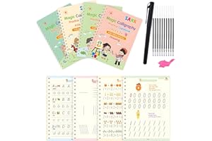 LHLZNB Large Magic Ink Copybook for Kids, 4 Pack Reusable Magical Handwriting Workbooks with Handwriting Aid Magic Pen Grooves Template Design kids writing books，for Kids Ages 3-8