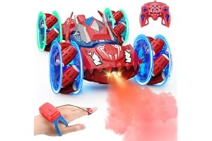 Qryselen Remote Control Car, RC Cars Toys for Ages 4-13, Double Sided 360°Flip 2.4GHz 4WD Rechargeable Drift RC Race Car with LED Lights Boys Girls Toys (Red)
