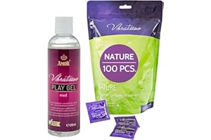 VIBRATISSIMO Condones Nature paquete de 50 y lubricante I caja de preservativos premium extra húmedos I grosor fino y color natural I condenes ultra sensitivos I anticoncepción hombre I b=53mm