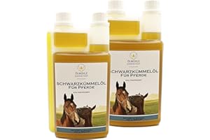 Black Cumin Oil for Horses, 2 x 1 Litre, Two Dosing Bottles, Freshly Pressed, No Artificial Additives, Made with Eco Electricity in Lower Saxony