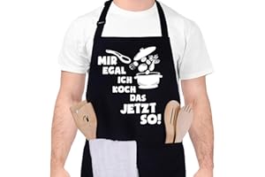 upain Kochschürze für Männer Grillschürze Baumwoll Lustig Küchenschürze Verstellbarem Nackenband Zwei Fronttaschen für Küche Kochen Grill-Mir egal ich koch das jetzt so-Schwarz
