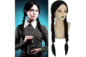 ENENBLAU Perücke Schwarz Lang Halloween Kostüm Damen Kinder Cosplay Cute Braided Lang Middle Part Synthetische Perücke für Frauen Mädchen Natural Looking Halloween Fasching Party Wig 030