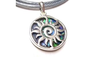 Anhänger Silber Muschel, Kettenanhänger, Motiv Sonnenspirale, Abalone Muschel, Sterlingsilber, inklusiv Textilband Schlange