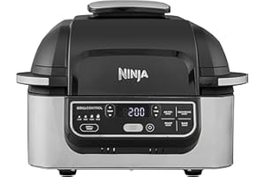 Ninja Foodi Griglia e Friggitrice ad Aria 5.7L, 5 Funzioni di Cottura, Griglia, Frigge Senza Olio, Cottura Arrosto, al Forno, Essiccatore, Parti Lavabili in Lavastoviglie, Nero/Argento, AG301EU