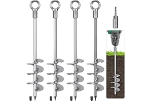 Benelabel Ancrages de Sol, 47cm Piquet Ancrage Piquet de Trampoline à Visser 4pcs Pointes TempêTe MéTal pour BalançOire/Camping/Abri/Chien/Abri Jardin avec Anneau Fixe Sac Rangement, Argenté