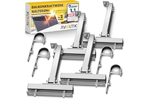 Avoltik 2x Balkonkraftwerk Halterung Balkon Geländer für alle Solarpanel-Größen I Solarmodul Halterung aus robustem Aluminium I Balkonkraftwerk Befestigung verstellbarem Winkel 0 ° oder 15-30°