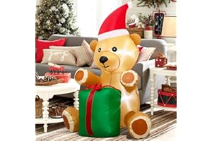 YCOLNAEFLLR 4 Ft/122cm Weihnachten aufblasbare dekorative braune Bär mit LED-Lichter Urlaub Patio Dekoration, Weihnachten Indoor Outdoor-Dekoration