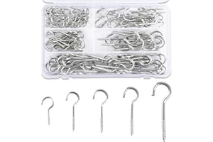 Anstore Oczka śrubowe z stali nierdzewnej, 120 sztuk haczyków do wkręcania, 5 rozmiarów, haczyki do zawieszania i sufitu, haki mocujące do mebli, wielofunkcyjne haki wкрутane, metalowe