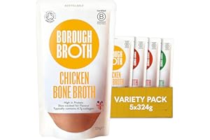Organic Bone Broth Variety Pack by Borough Broth - Beef, Chicken & Lamb Broth - High Protein & Collagen, Low Carb, Gluten-Free & Keto - Chilled Bone Broth For Soups, Stews & Sauces - 5 x 324g