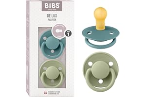 BIBS De Lux Paquete de 2 chupetes. Libre de BPA, Tetina redonda. Látex natural, Talla 1 (0-6 meses), Island Sea/Sage