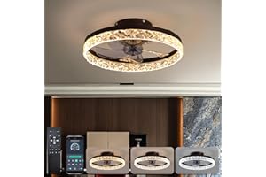 YUNLONG Ventilador de Techo con Luz y Mando a Distancia Silencioso dc Lampara Ventilador Sin Aspas Cristal Ventiladores Techo Modernos con Temporizador Regulable 6 Velocidades para Dormitorio,Marrón