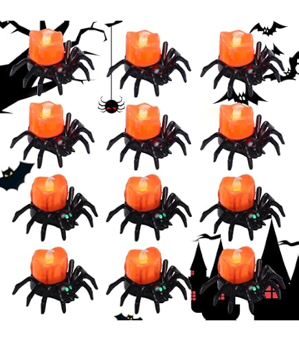 SURPZON Halloween-Spinnen-Teekerzen – 2 Stück, LED-flackernd, Mit Augäpfeln, Flammenlose Deko