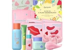 QUIYUM Coffret Set Soin de la Peau aux Fruits,Kit Hydratant Visage 12 Pièces pour Femmes avec Tonique,Sérum,Crème Contour des Yeux,Crème Hydratante,Masque,Brosse,Bandeau