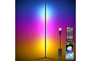 WEICHIDA RGB LED Corner Floor Lamp 61.5" Modern Standing Lamp Color Changing Mood Light Dimmable Corner Light with Smart App/Remote Control/Music Sync/Timing RGB Lamp for Living Room, Gaming Room
