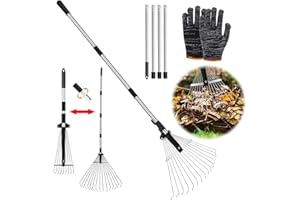 HUAMUDM Rastrello Foglie, 215 cm, Rastrello Foglie acciaio, Rastrello giardino, Rastrello per foglie giardino, Scopa da Giardino per Foglie Rastrello con Manico, Rastrello per la Pulizia di Piante, Prati e Co