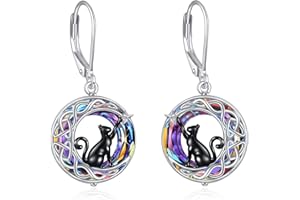 VONALA Pendientes de plata de ley 925 con diseño de gato celta y luna, joyería de cristal, regalos de cumpleaños para mujeres y niñas
