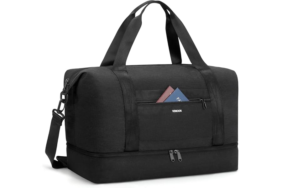 VSNOON for New Ryanair Cabin Bags 40x30x20, 24L Foldable Travel Carry on Bag with Shoes Compartment, Water-Resistant Hand Luggage Holdall Gym Bag for Weekender Overnight Flight Hospital Sports, Black