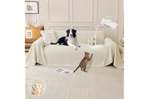 Royhom Impermeable Funda Sofa 3 Plazas, Protector Sofa Gatos Arañazo, Universal Fundas Sofá Antimanchas, Manta Impermeable, Suave y Cómoda - Versión Mejorada, Beige, 340x180 cm