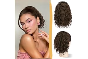 RUWISS Curly Ponytail Extension 12 Inch Dark Brown Wavy Drawstring Ponytail for Women Soft Natural Fluffy Clip in Ponytail Hair Extensions Hair Pieces for Daily Use