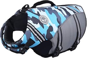 VIVAGLORY Gilet de Sauvetage en Nouveau Style Sportif Ripstop Veste avec Flottabilité Supérieure & Poignée de Sauvetage, Camo Bleu, L