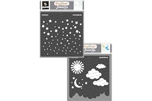 CrafTreat Nature Stencils for Crafts Reusable Vintage - Starry Sky and Clouds & Stars (2Pcs) - Size: 6X6 Inches - Cloud Stencil for Card Making - Star Stencil for Furniture Painting