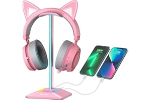 New bee Stojak na słuchawki RGB z ładowarkami USB typu C i transmisją danych, uniwersalny zestaw słuchawkowy gamingowy, stojak na słuchawki do wszystkich słuchawek (różowy)