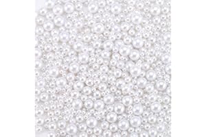 HERZWILD White Faux Fake Pearls Beads, 1500pcs 4 Sizes White Pearl Beads with No Holes for Vase Fillers, Nail Art, Makeup, Jewelry Making, Party, Home Decoration and Wedding.