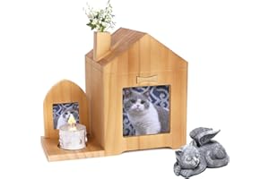 Umberdom 3 in 1 Pet Ashes Box Set, Wooden Urn Box Ashes Casket Keepsake Memorial Gift with Picture Frame, Cremation Box for Dogs Cats Rabbit Small Pet (Cat Angel)
