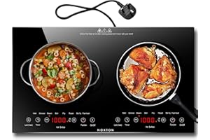 Noxton Double Ceramic Hob, Double Electric Hob Portable 30cm with 4-Hour Timer, 9 Power up to 2800W, Safety Lock, for All Type Pot