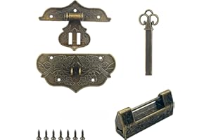PEZEEU Antico colore bronzo Hasp Gancio Ganci di Bloccaggio Anticati Retro Design Scatola Chiusura con Mini Lucchett e Viti Vintage Bronzo Inciso chiusure anticate per Scatola di Gioielli in Legno Decorativa