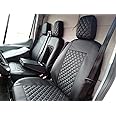 Texmar FRONT Seat Covers 2+1 Designed to fit FORD TRANSIT after 2015 large cabin BLACK Eco Leather LHD