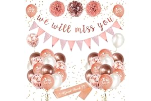 DJLLA We Will Miss You Banner Decorations Rose Gold Good Luck Balloons Party Decorations with Triangle Flag Banner Confetti Balloon for Retirement Graduation Leaving Party Going Away Farewell Decorations