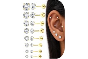 ADRAMATA 7 par trådlösa örhängen med platt rygg kirurgiska örhängen i rostfritt stål för kvinnor män 2-8 mm 5 A kubisk zirkon