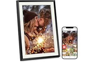 APVEELVEER Cadre Photo Numérique 10.1" WiFi, Cadre Photo électronique Mémoire 32 Go, écran Tactile IPS 1280 * 800 HD, Montage Mural, Partage de Photos Vidéos Via Frameo APP, Cadeau Femme/Homme, Noir