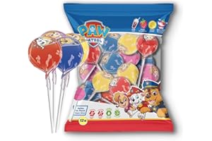 dekora | Caramelo con palo Patrulla Canina sin gluten – Bolsa 12 unidades – Golosinas cumpleaños infantiles – Sin lactosa, vegetarianos – Bolsas de Chuches para Fiestas y Piñatas