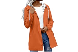 RLEHJN Veste Imperméable Femme Manteau Long Imperméable Femmes Trench Capuche À La Mode Coupe Vent Couleur Unie Avec Zippé Veste De Sport D'extérieur Vetement Femme Grande Taille Pas Cher