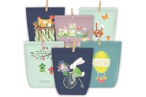 PANSIBY Torebki na prezenty na Wielkanoc, torebki wielkanocne do napełniania, ze wzorem, z drewnianymi klamerkami, karykatura zajączków wielkanocnych, zestaw do majsterkowania, niebieski, 12