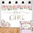 BUTEN It's a Girl Baby Shower Backdrop Watercolor Pink Floral Photography Background Flower Baby Girl Party Decorations Photo Booth Photoshoot Props Banner Supplies 7x5ft