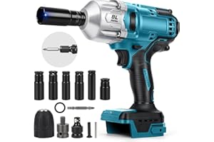 KISTRBA 1000Nm Akku Schlagschrauber Kompatibel mit Makita 18V Batterie, 1/2 Zoll Bürstenloser Drehschlagschrauber Schraubenschlüssel mit 6 Stecknüsse (Ohne Akku)