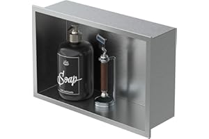 LuxeBath Niche de Douche Encastrée Murale, 20x30x10cm, en Acier Inoxydable, Argent, Étanche, Étagère avec Cadre Salle de Bain, Encastrable, Seule Couche, Rangement Articles Toilette, Matériel Montage